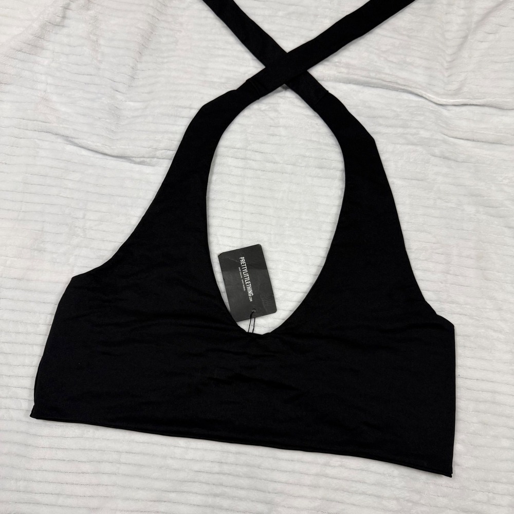 PrettyLittleThing Plus Black Halterneck Bikini Top CLV6502 Size 18 NWT